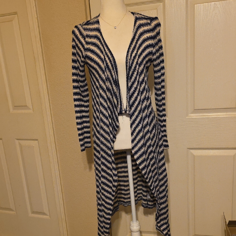 Striped Blue and Cream Women's Long Sweater